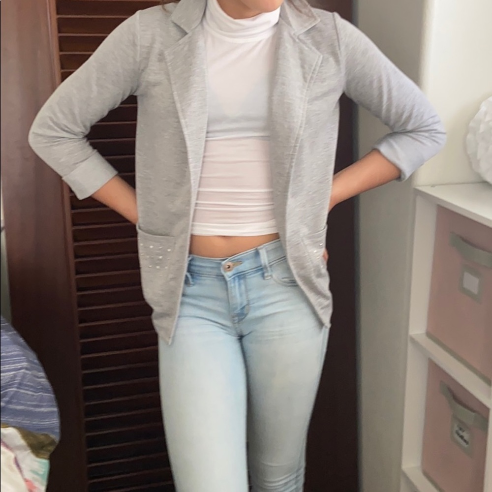 Gray jacket with gems on pockets